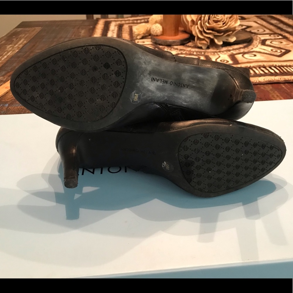 Antonio Melani Black Leather Heeled Boots - Picture 9 of 12